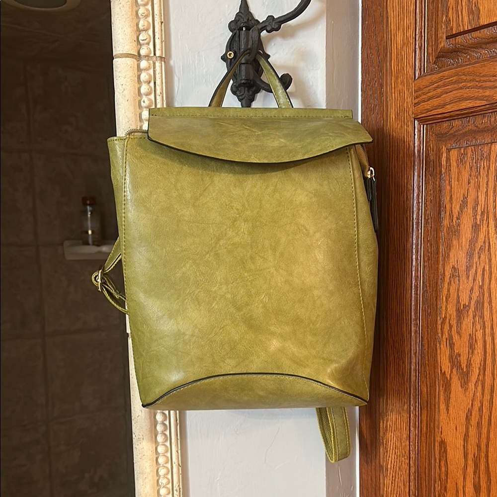 Olive Green Leather Backpack